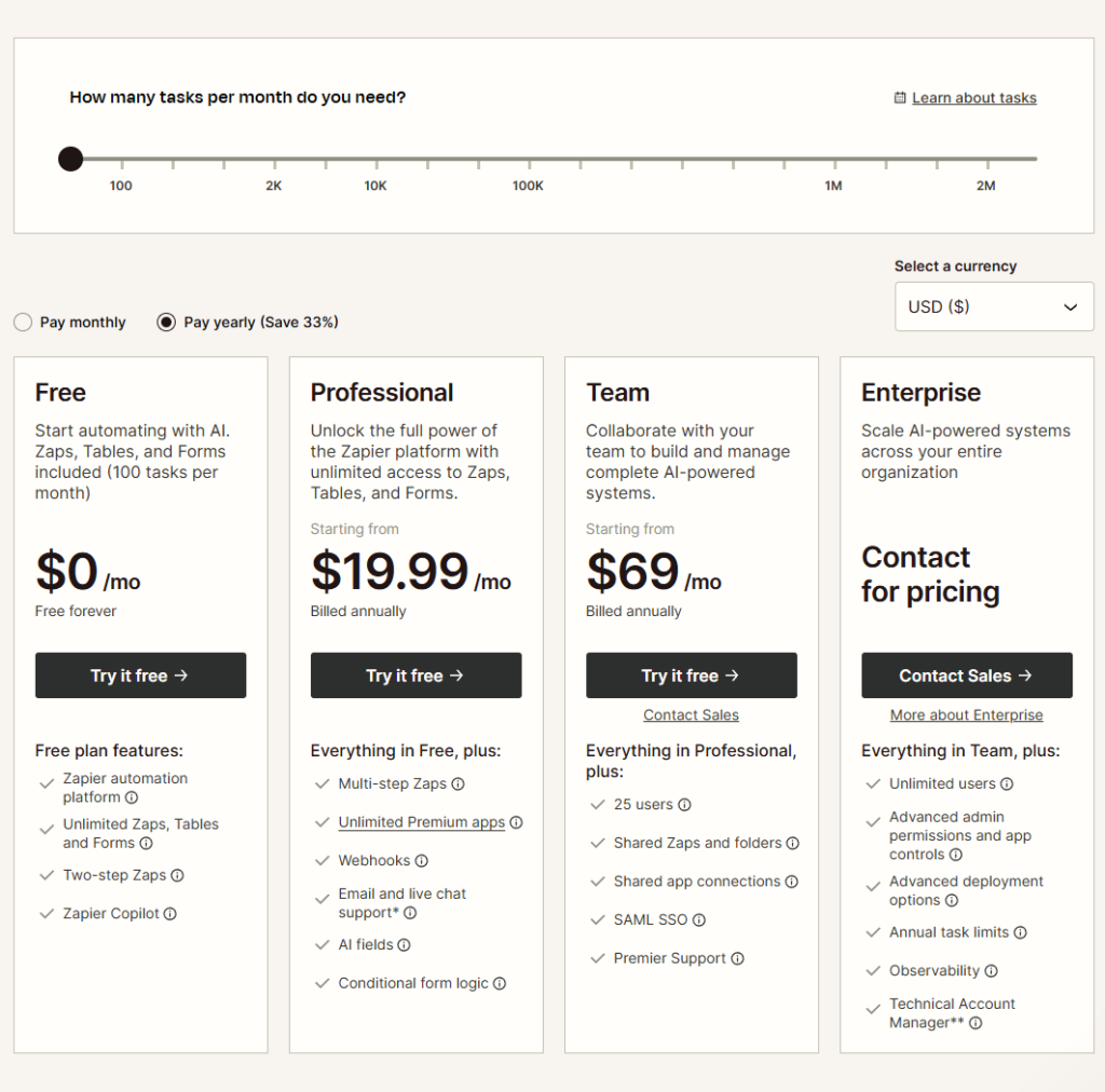 zapier pricing plans